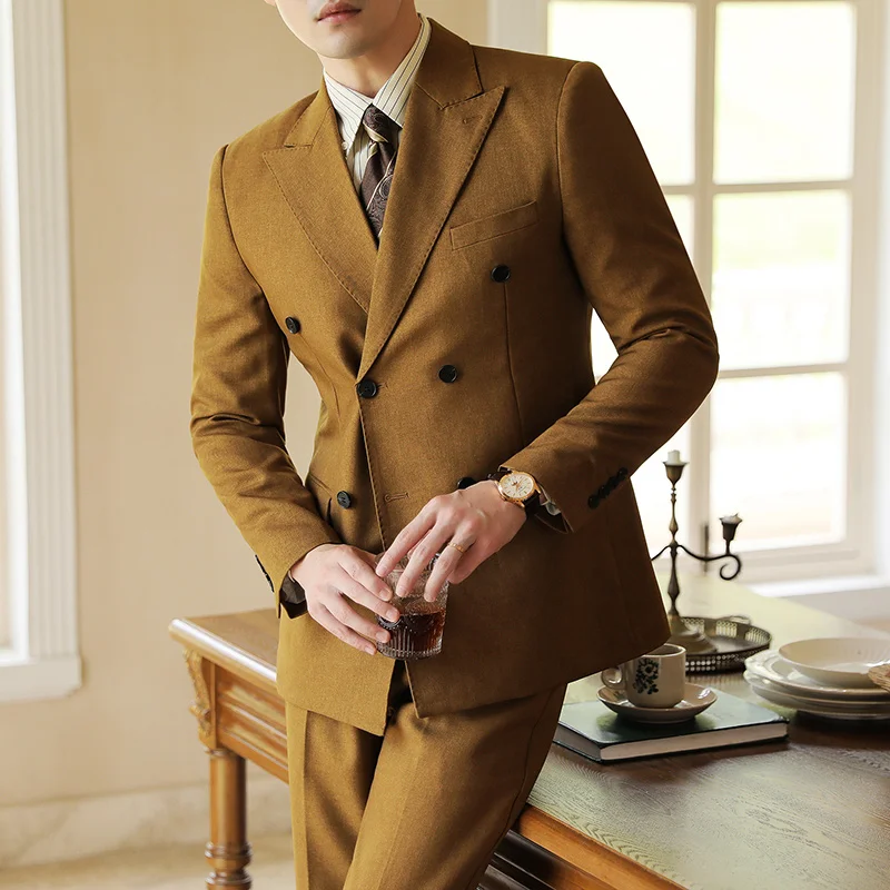 

Gentleman 2-piece (suit+pants) Men's Business Casual Suit Fashion Double Breasted Wedding Party Banquet Formal Suit Men Clothing