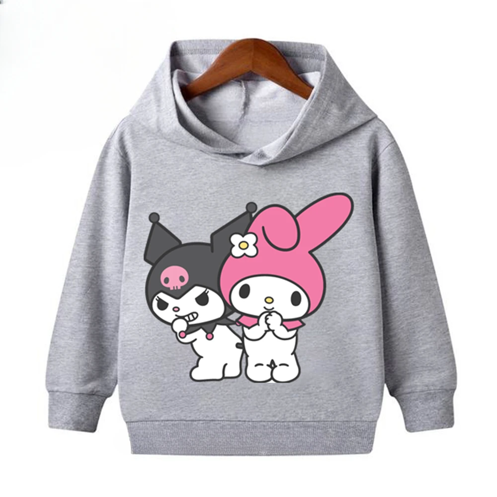 Spring Autumn Kawaii Kuromi Hoodies 2-13 Years Children Cartoon Anime Graphic Kids Boys Long Sleeve Harajuku Sweatshirt