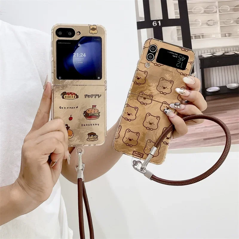 

Line Dog Gold Phone Case for Samsung Galaxy Z Flip 6 5 4 3 Protective Back Cover for ZFlip4 ZFlip5 ZFlip6 Case