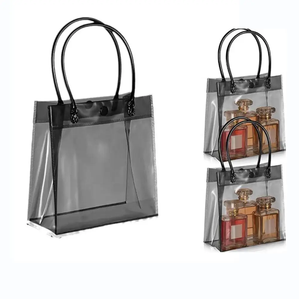

Fashion Transparent Black PVC Gift Bag Reusable with Handle Candy Gift Packaging Baby Shower Jelly Bag Wedding Birthday Party