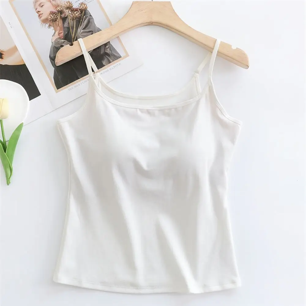 Womens Summer Cooling Vest Lyocell Material Built In Bra Padded Camisole Wireless Slim Fit Backless Casual Basic Shirt