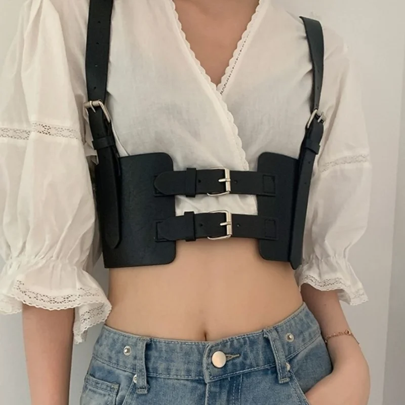 女性トレンドパンクコルセットベルト装飾ストリートスタイルワイドウエストバンドコルセットハーネス革ベルトゴシック服accessorie