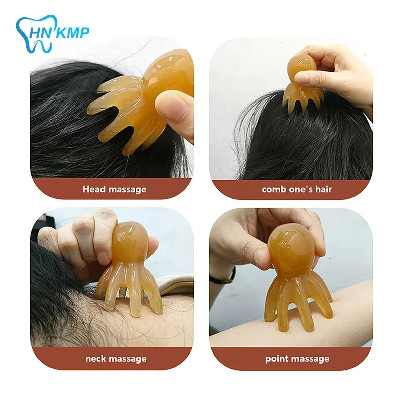Resin Octopus Massage Comb Head Meridian Scraping Scalp Massage Brush Acupuncture SPA Gua Sha Massage Comb Fatigue Relief Massag