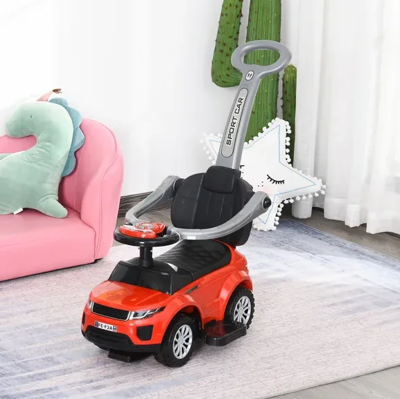 عربة ركوب السيارة 3 في 1 من Aosom Kids، لعبة المشي المنزلقة مع شريط آمن للموسيقى الخفيفة للأولاد والبنات بعمر 1-3 سنوات