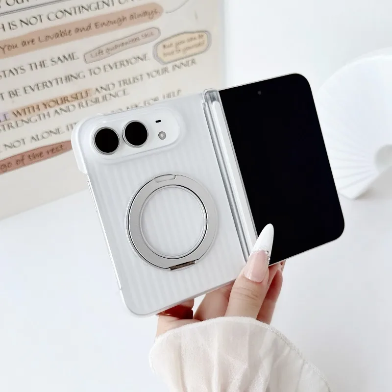 Ultra-thin Hard Acrylic Phone Case for iPhone Duo Cases for Magsafe Rotating Magnetic Stand Anti-slip Texture Central Axis Cover