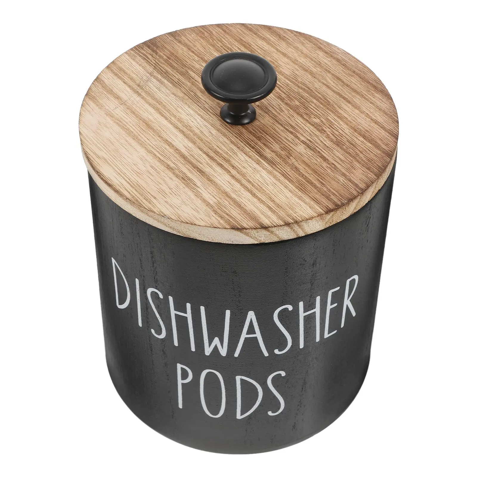 Wood Dishwasher Pod Holder Round Storage Box Secure Lid Kitchen Laundry Container Jars Wooden Canisters