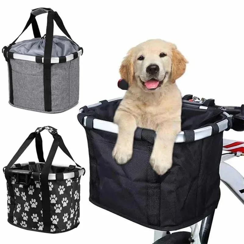 

1 шт., передняя корзина для велосипеда, сумка для переноски маленьких собак, 2 в 1, съемная трубка на руль велосипеда, подвесная складная сумка для багажа