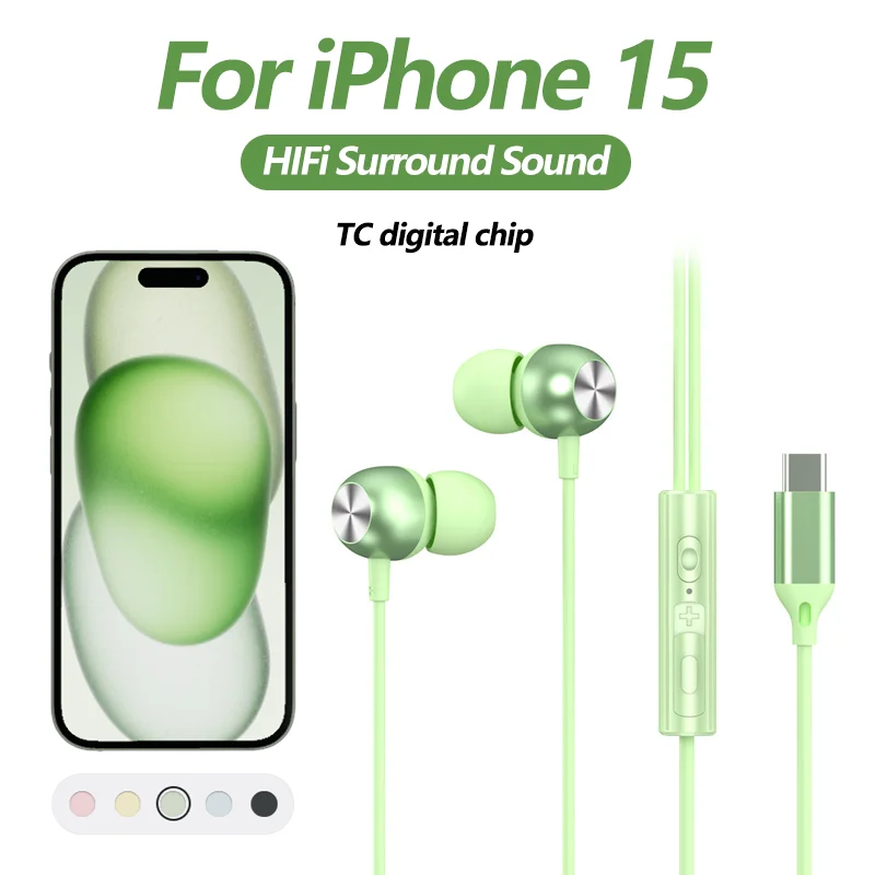 Auriculares intrauditivos con cable para teléfono móvil, audífonos de música HiFi con USB tipo C de 3,5mm para iPhone 15 Pro Max, Samsung Galaxy