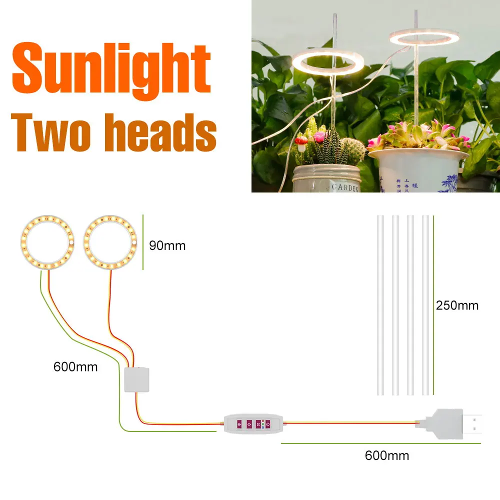 USB DC5V LED-kweeklampen Volledig spectrum Ringlamp Dimbaar met timing Auto aan/uit voor bloemen Succulente potplanten Teelt