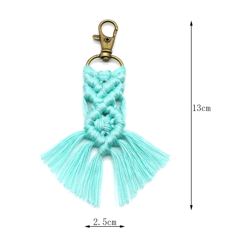 Mini Macrame Keychains Boho Woven Key Ring with Tassels for Car Key Bag Pendant Purse Charm Unique Gift, Navy Blue