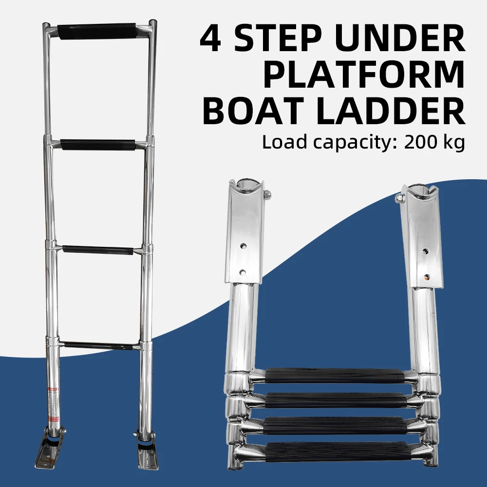 Andymarine 4 Step Stainless Steel Boat Ladder Yacht Polished Telescoping Adjustable Swimming Ladder