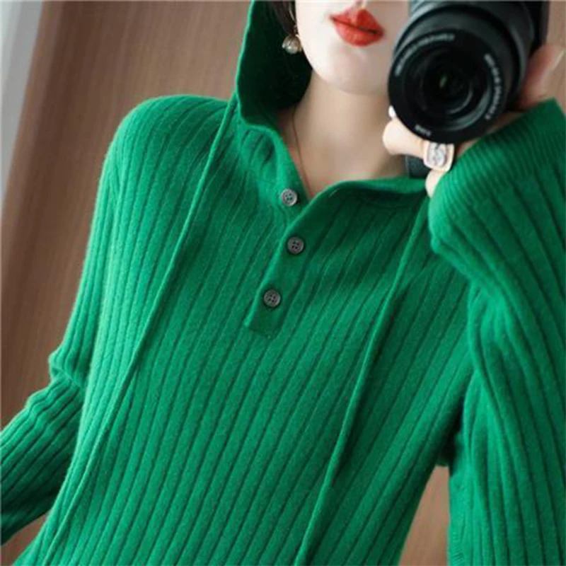 Spring Autumn Women\'s Solid Loose Casual Sweater Hoodies Female Elegant Simple Pullover Top All-match Knitting Jumper Outwear