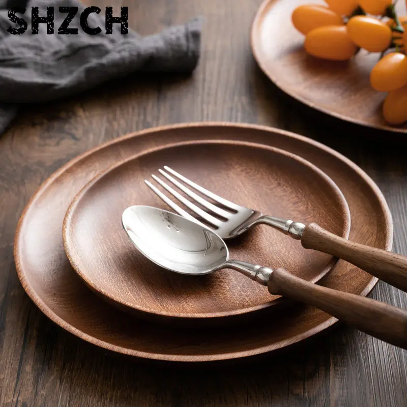 Solid wood round plate plate Ebony disc Wooden snack Dried fruit nut melon seed plate Bed and breakfast tableware