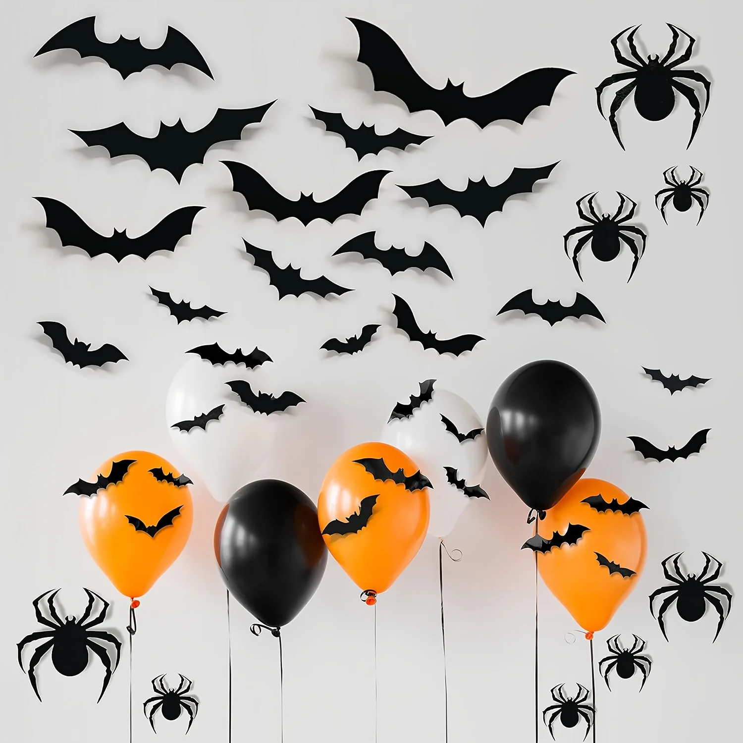 72/144/216/288/360pcs Halloween Bat Spider 3D Black Three-Dimensional Bat Sticker Halloween Wall Sticker Spider Party Decoration