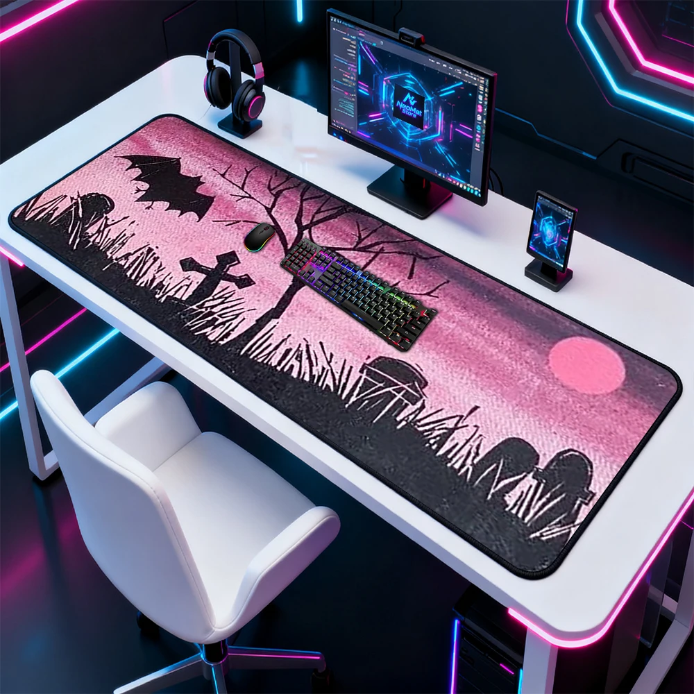 Gothic Desk Pad Pink Horror Mat Gaming XXXL 120x60cm Computer Accessories Office Supplies Nonslip Stable Anti Oversized Desk Mat