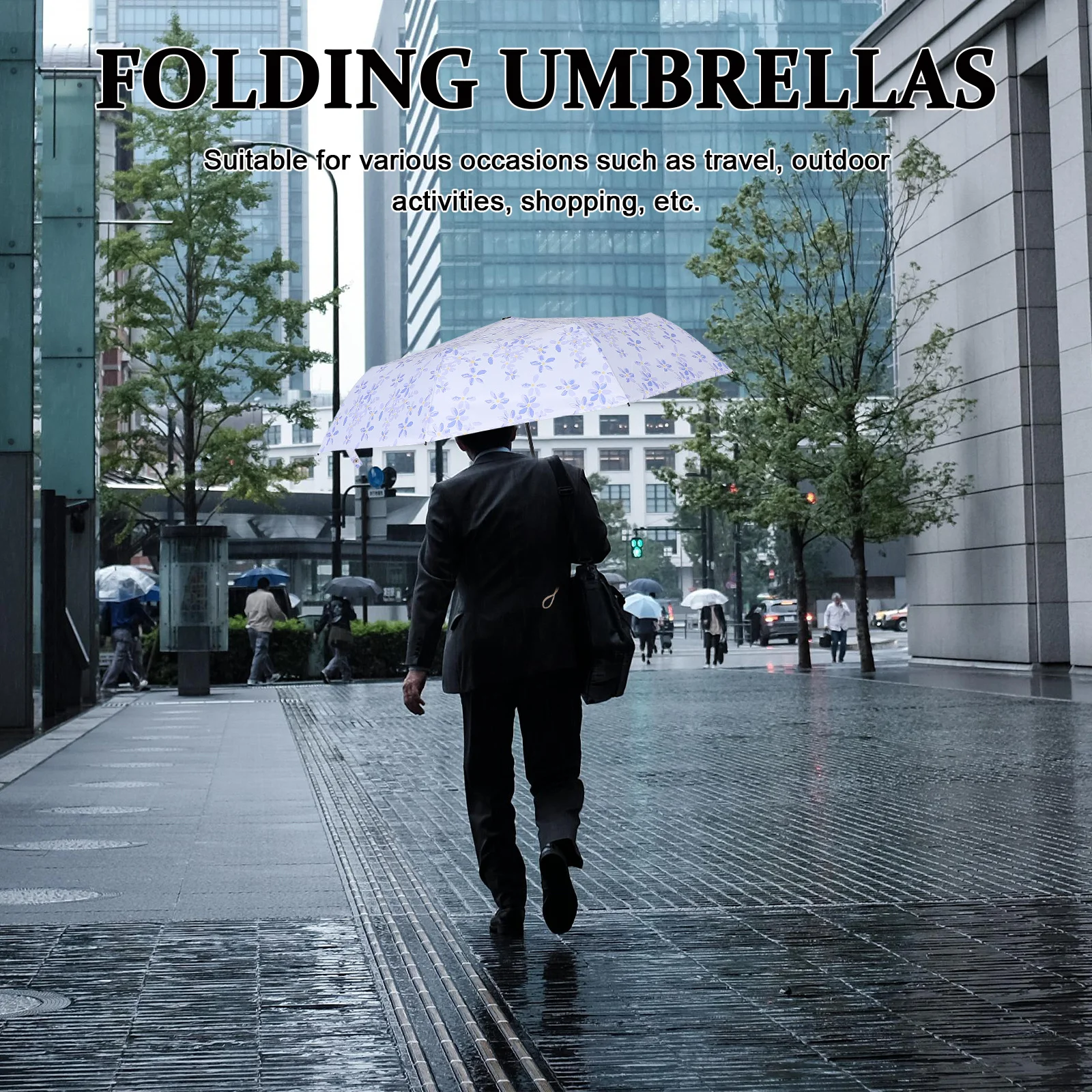 

Floral Folding Umbrella Compact Wooden Handle Windproof Large Canopy Rain Protection Travel Pocket Umbrella Umbrellas