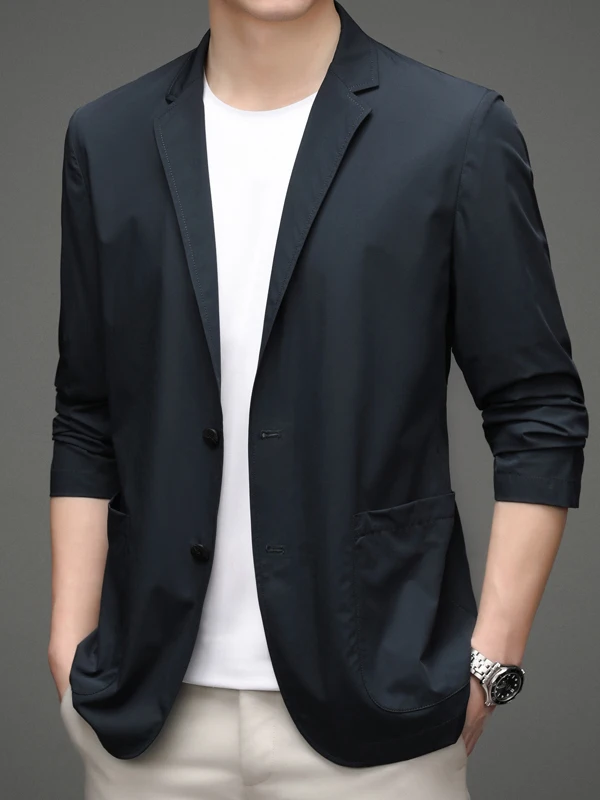 

Summer Thin Ice Silk Busin Casual Jaet Men's Workwear Lightweight Simple Sle Polyester Fiber Seven Sve Length