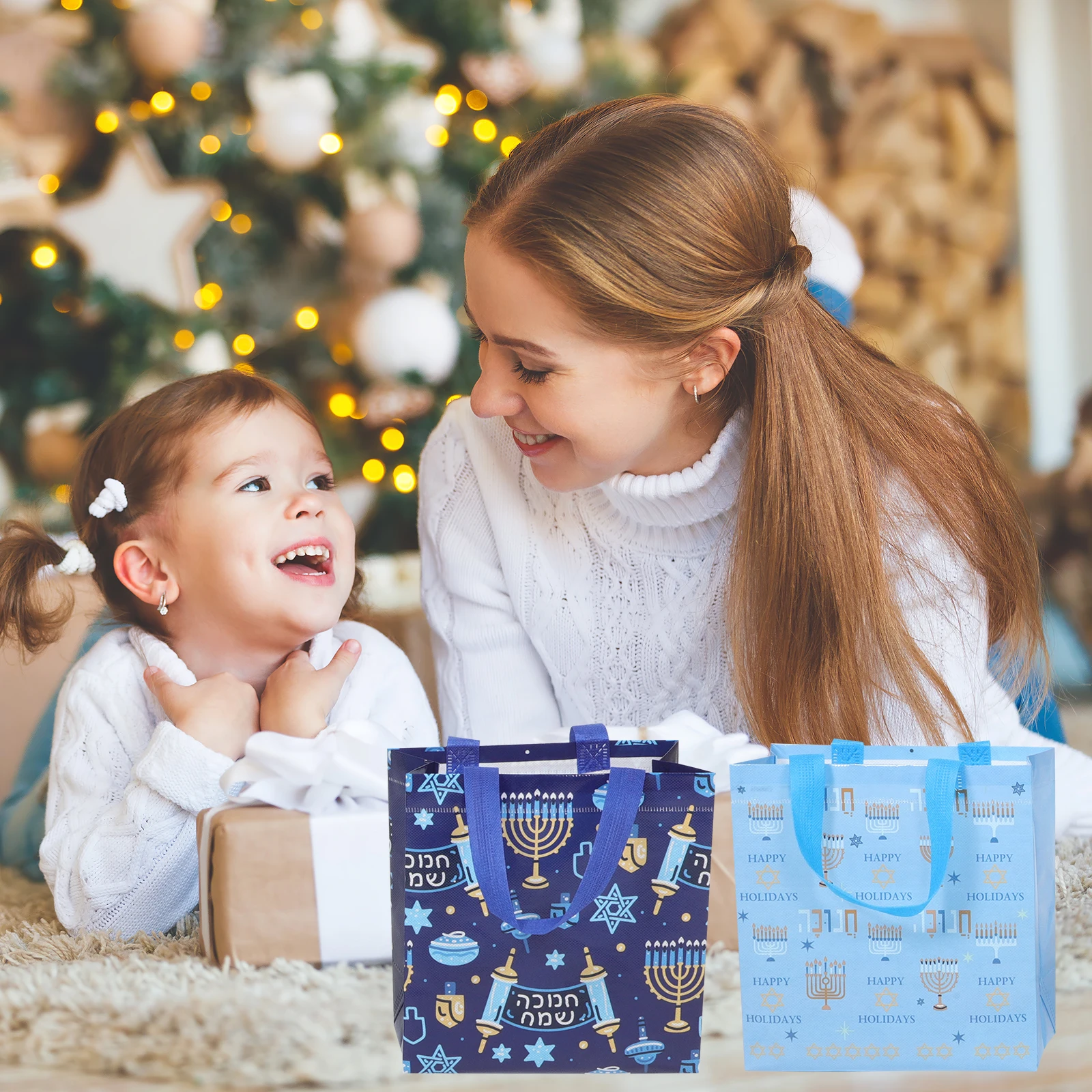 

12Pcs Hanukkah Goodie Bags Reusable Non-Woven Fabric Tote Party Favor Bags Festival Present Party Supplies Chic Fabric Bag