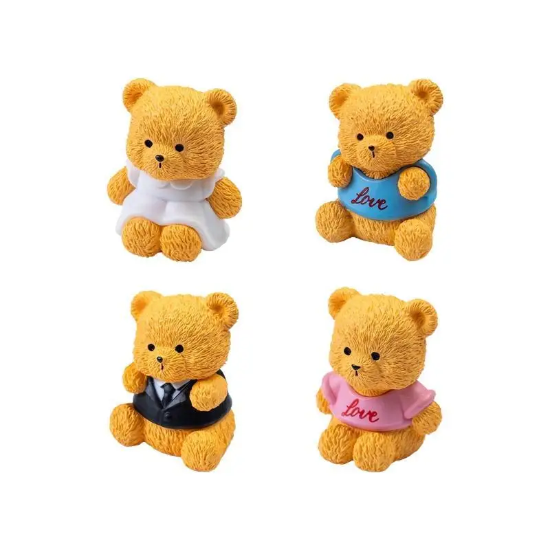 4pcs Cute Sitting Couple Bear Stereo Simulation Bear Miniatures Bears Creative Ornament Desktop Decoration DIY Ornament
