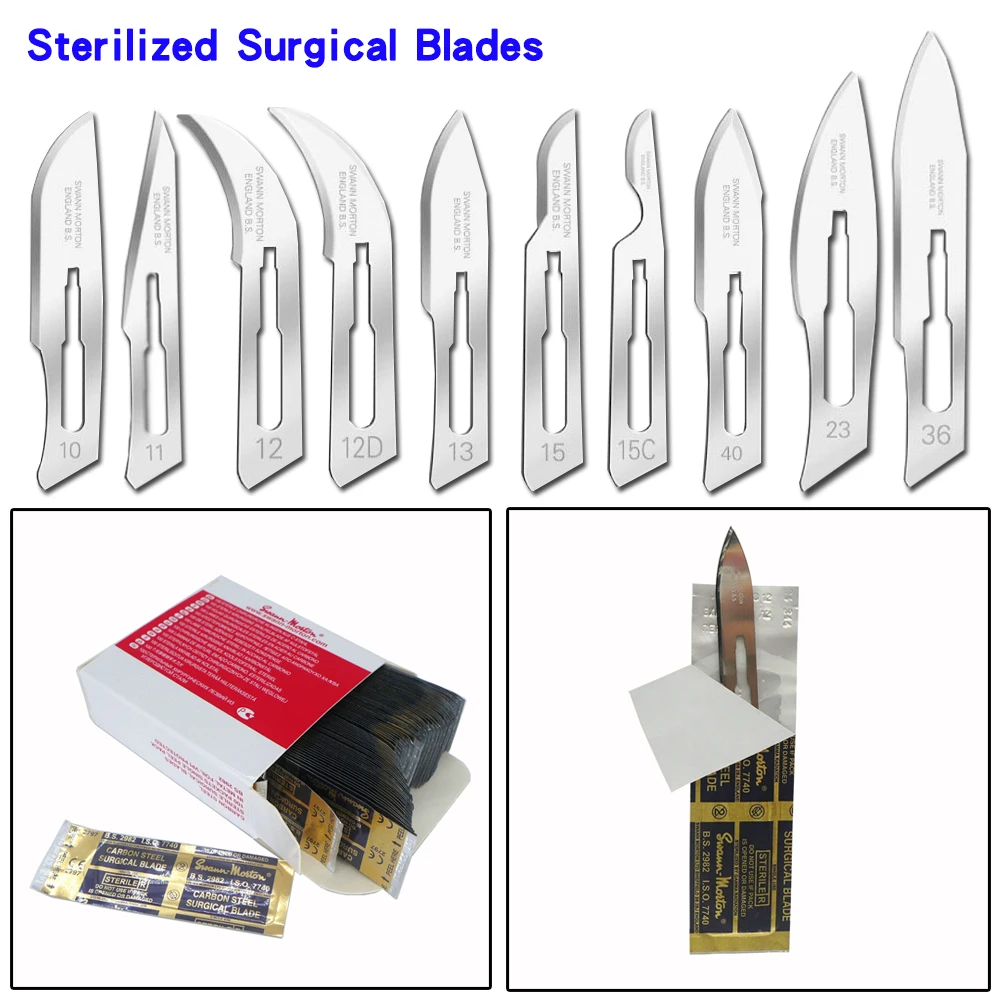 10PCS Swann-Morton Sterilized Surgical Blade 11 12D 15C 40 Double Edged Carbon Steel Stand Alone Pack For Cosmetic Dentistry