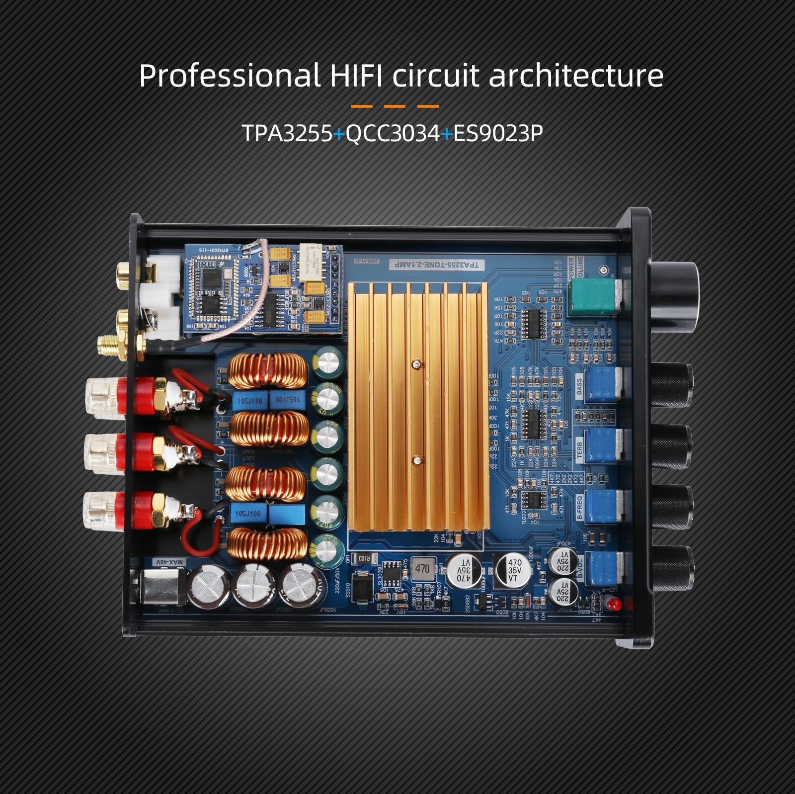KGUSS PA8 High Power 2.1 channel Bluetooth digital amplifier TPA3255 HIFI bass ES9023 QCC3034 APTX HD 150W*2 power amplifier