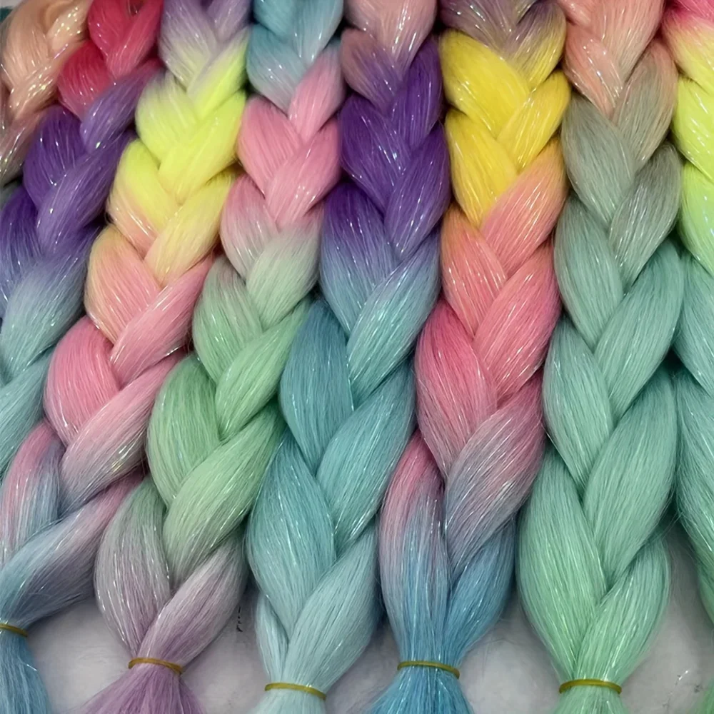 Colored Jumbo Braiding Hair Braids Ombre Yaki Straight Braiding Hair Blend Hair Tinsel, 24 inch Festival Rave Hair For Girls