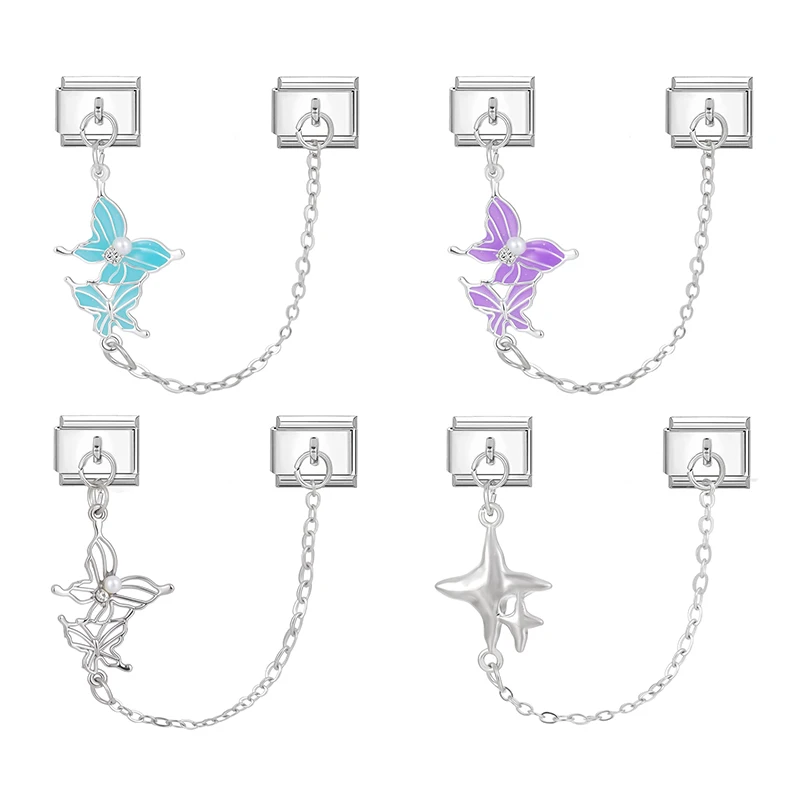 

Hollow Out Butterfly Tassel Chain Italian Charm Links Fit 9mm Bracelet Stainless Steel Men Women DIY Jewelry Gifts