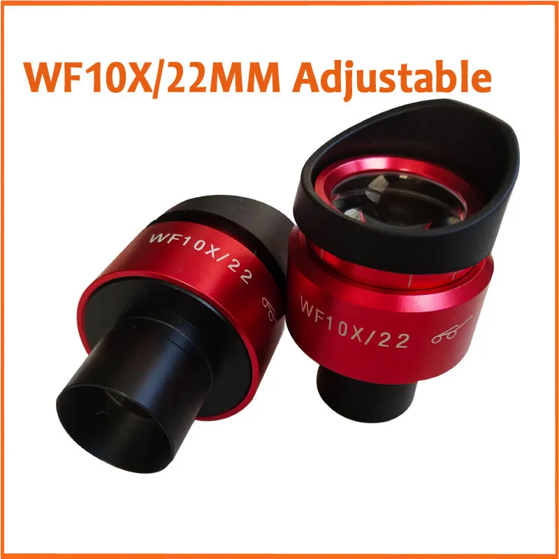 WF10X 22mm Red Shell Adjustable High Eyepoint Biological Microscope Eyepiece Lens 23.2mm with Hood Eyeshade Eye Caps