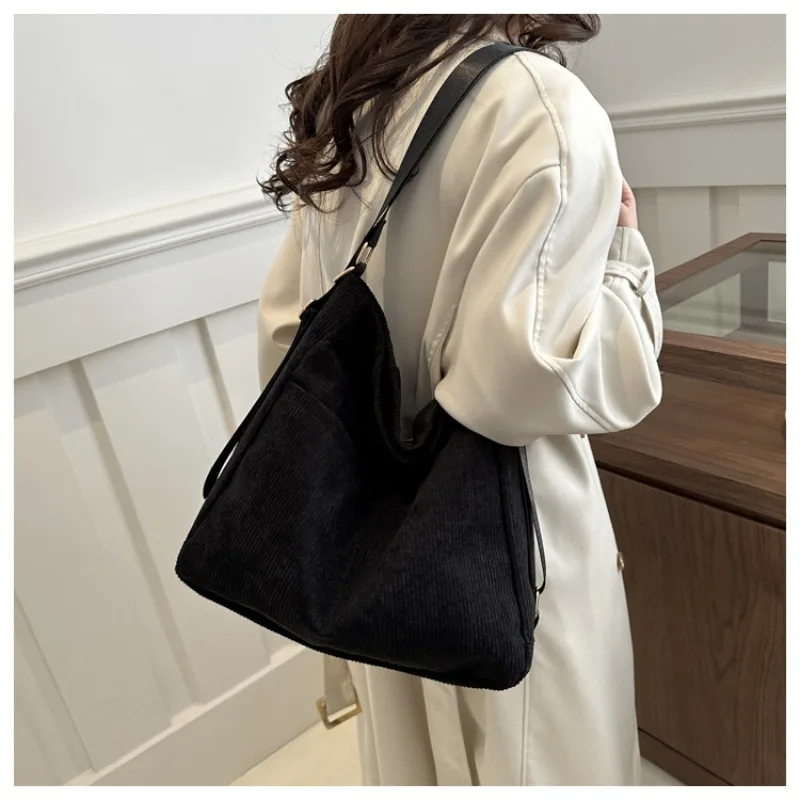 Japanese Corduroy Canvas Bag INS Student Shoulder Bag with Oblique Shoulder Across Tote Large-capacity Class Shoulder Bag