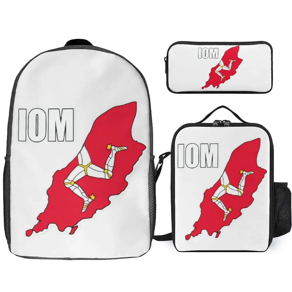 

3 in 1 Set 17 Inch Backpack Lunch Bag Pen Bag Isle Of Man Manx Flag 3 Legs Isle O Durable Top Quality Snug Travel Toothpaste