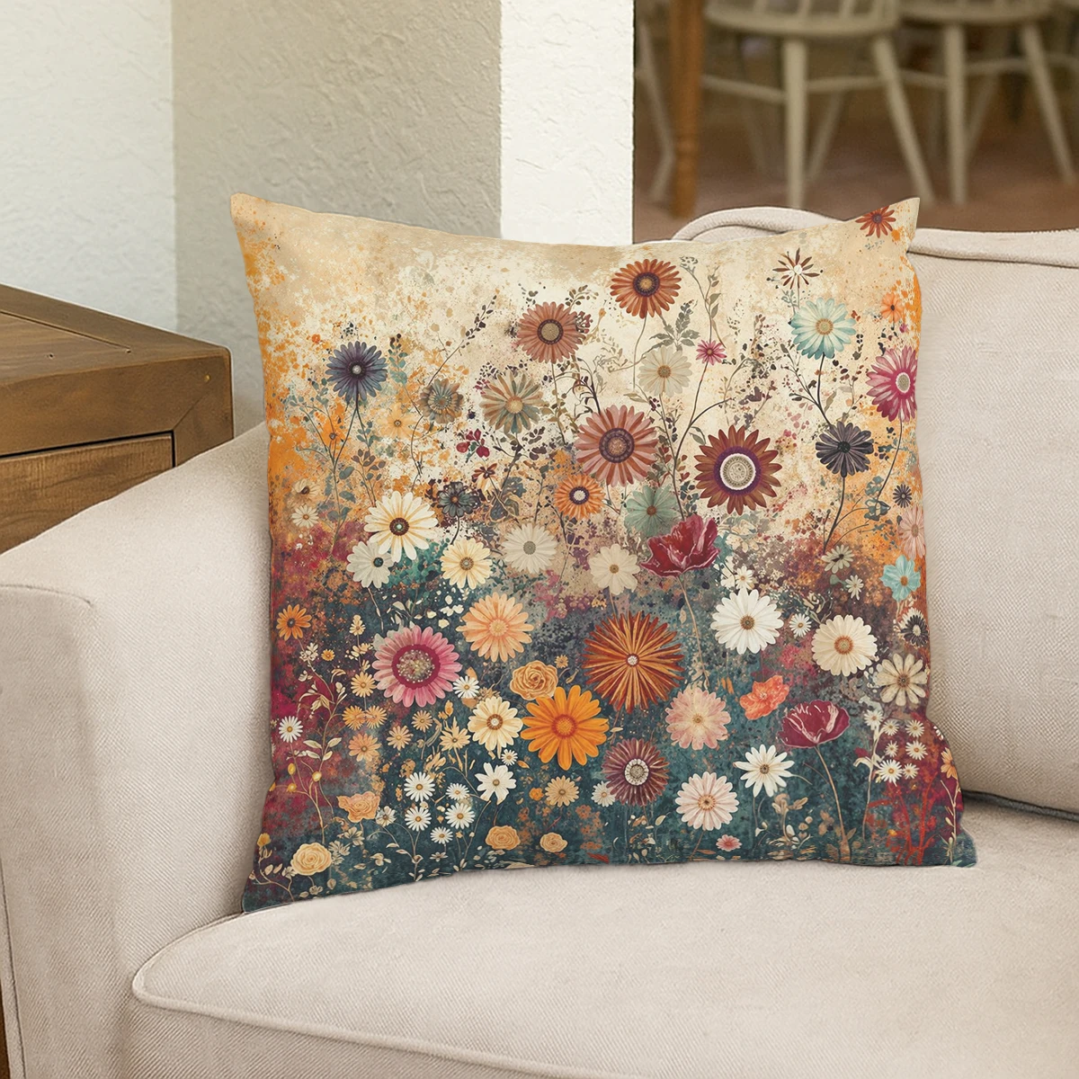 Gorgeous Floral Pattern Polyester Pillow Cover - 2D Printed Decorative Pillowcase for Home Couch Sofa, Only Cover Without Insert