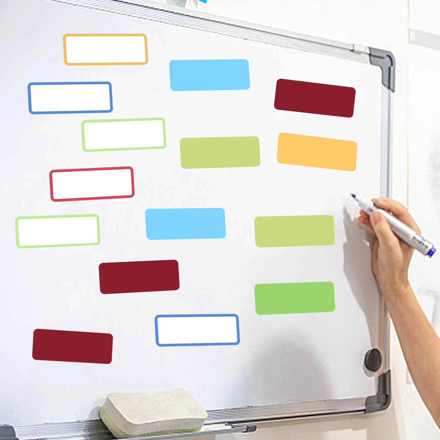 Blank Magnetic Dry Erase Labels Reusable Name Sticker Whiteboard Magnets Refrigerator Tag Office School Classroom Display Label