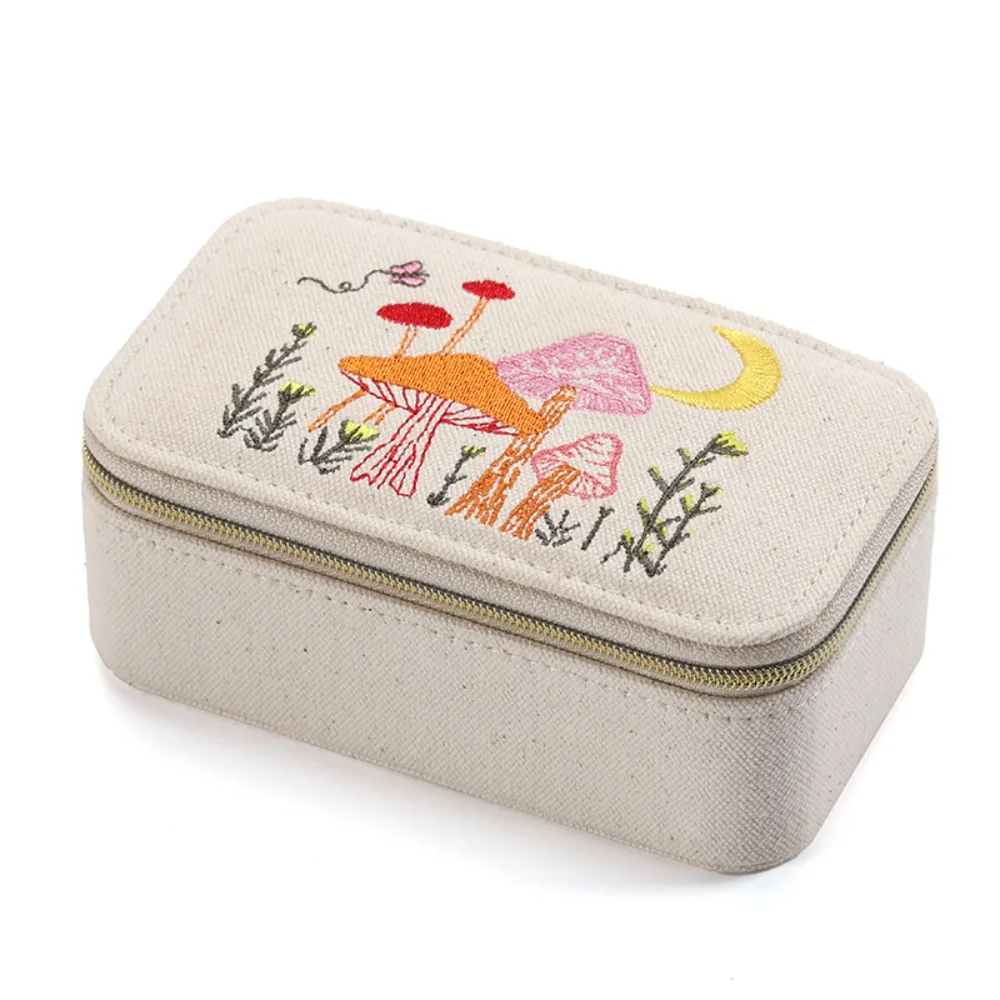 

Embroidered Jewelry Storage Box Portable Mini Earrings Necklace Ring Jewelry Box Organizer Packaging Box Jewelry Display Case