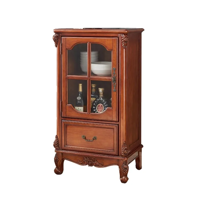

American all solid wood single door wine cabinet living room glass door