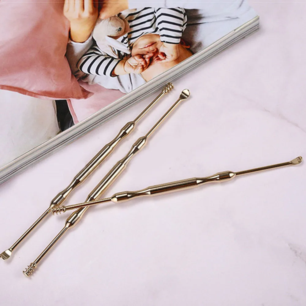 Steel Golden Curette For Adult Spiral Type Double-ended Ear Picks Ears Dig Scoop Earwax Removal Tool Ear Cleaner Ear Wax Pick