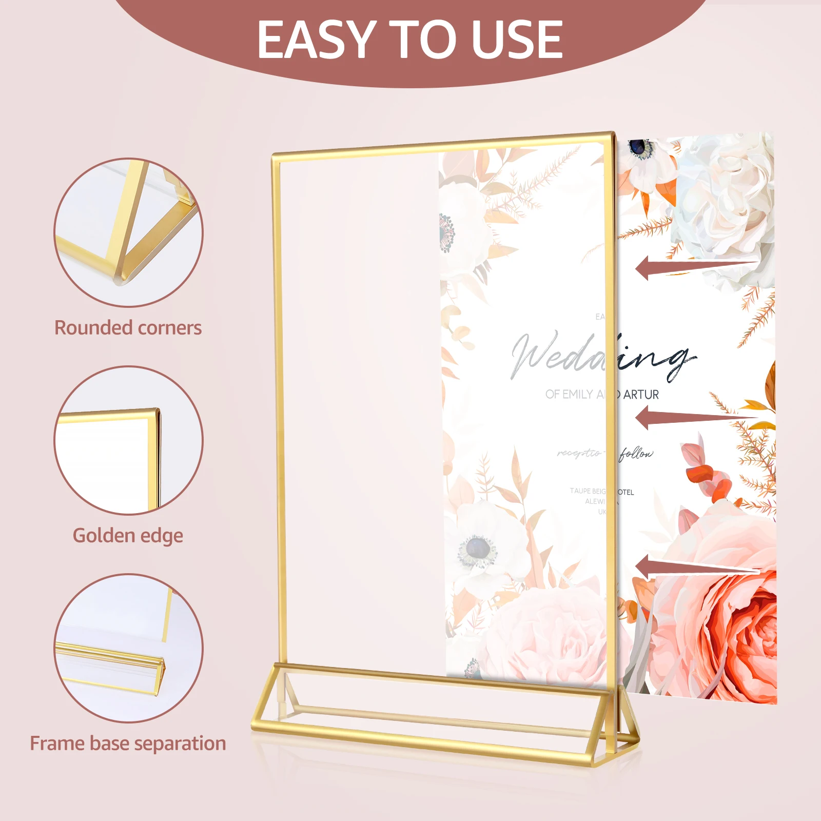 6Pcs Acrylic Sign Holder Clear Double-Side Sign Display Stand Gold Border Table Flyer Holder 4 x 6inch/5x7inch Multipurpose Menu