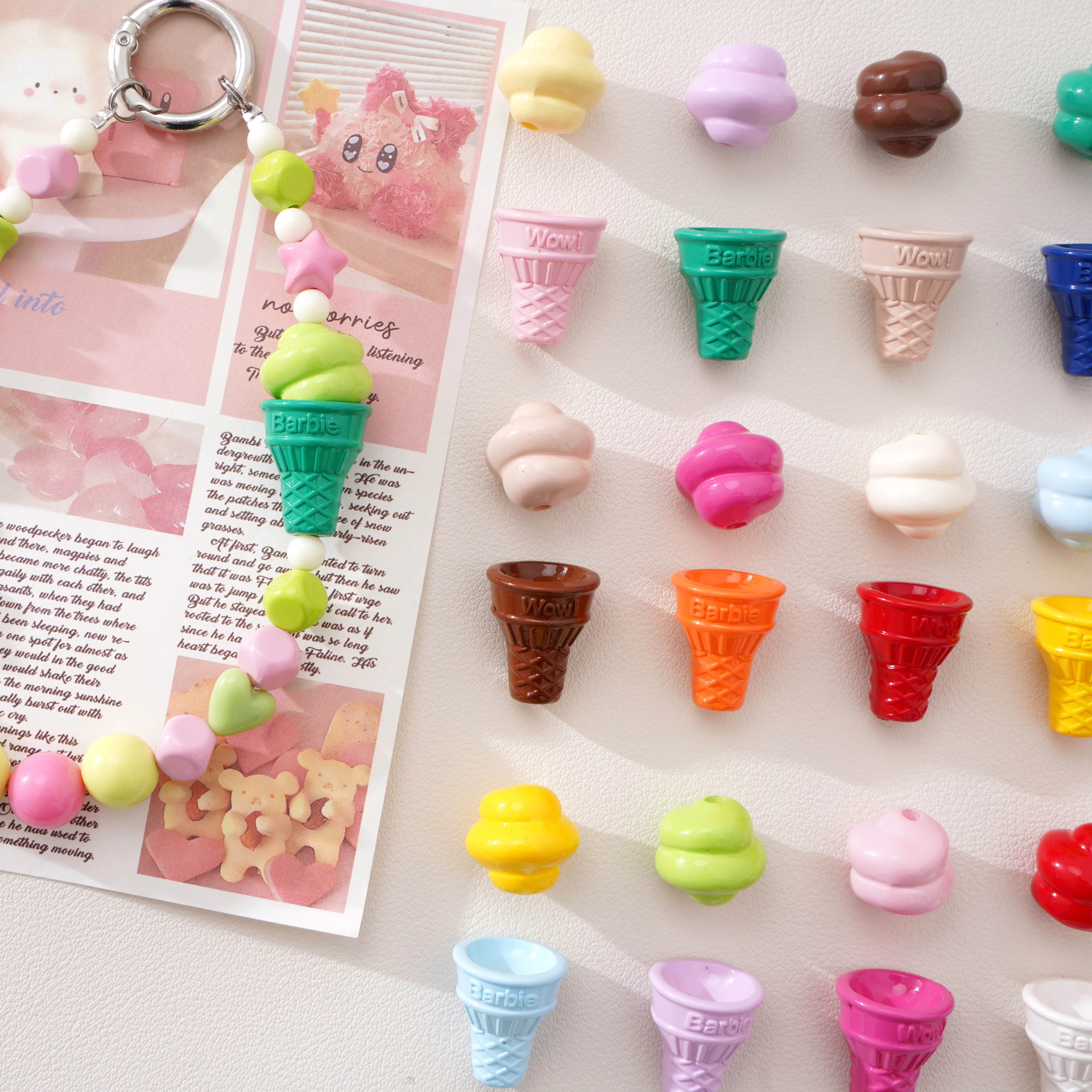 2 قطعة الخرز الخبز الطلاء الآيس كريم الملونة الحلوى الديكور فاصل فضفاض الخرز الكرة لصنع المجوهرات DIY بها بنفسك المفاتيح اكسسوارات