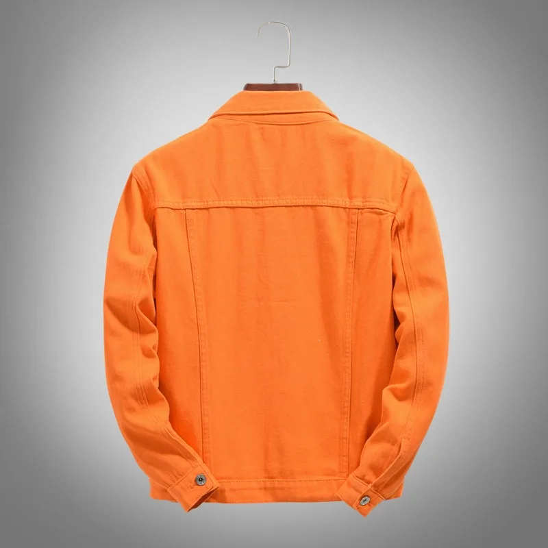 Fashion Denim Jacket Men Loose Plus Size 5XL Orange Turn-down Collar Male Spring Autumn Clothes Popular Cool Boy Jeans Coat