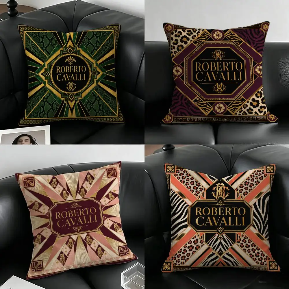 Funda de Cojín Marca Roberto Cavalli, Juego de Fundas de Almohada de Lino Natural, Decoración Todo en Uno para Sofá, Dormitorio y Silla