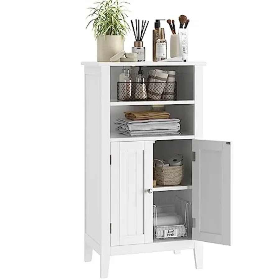 

Wooden Floor Cabinet Bathroom Storage Cabinet with 2 Doors and Adjustbale Shelf Freestanding Entryway Storage Unit Console Tabl