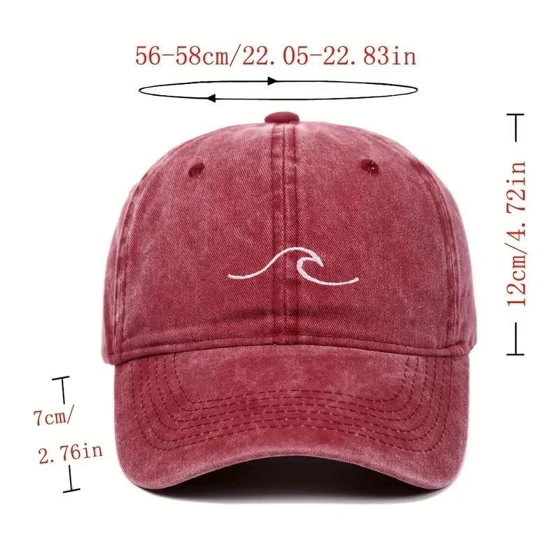 Wave Ripple Embroidery Baseball Cap Solid Color Washed DistressedDad Hats Simple Vintage Hip Hop Sun Hats For Women & Men