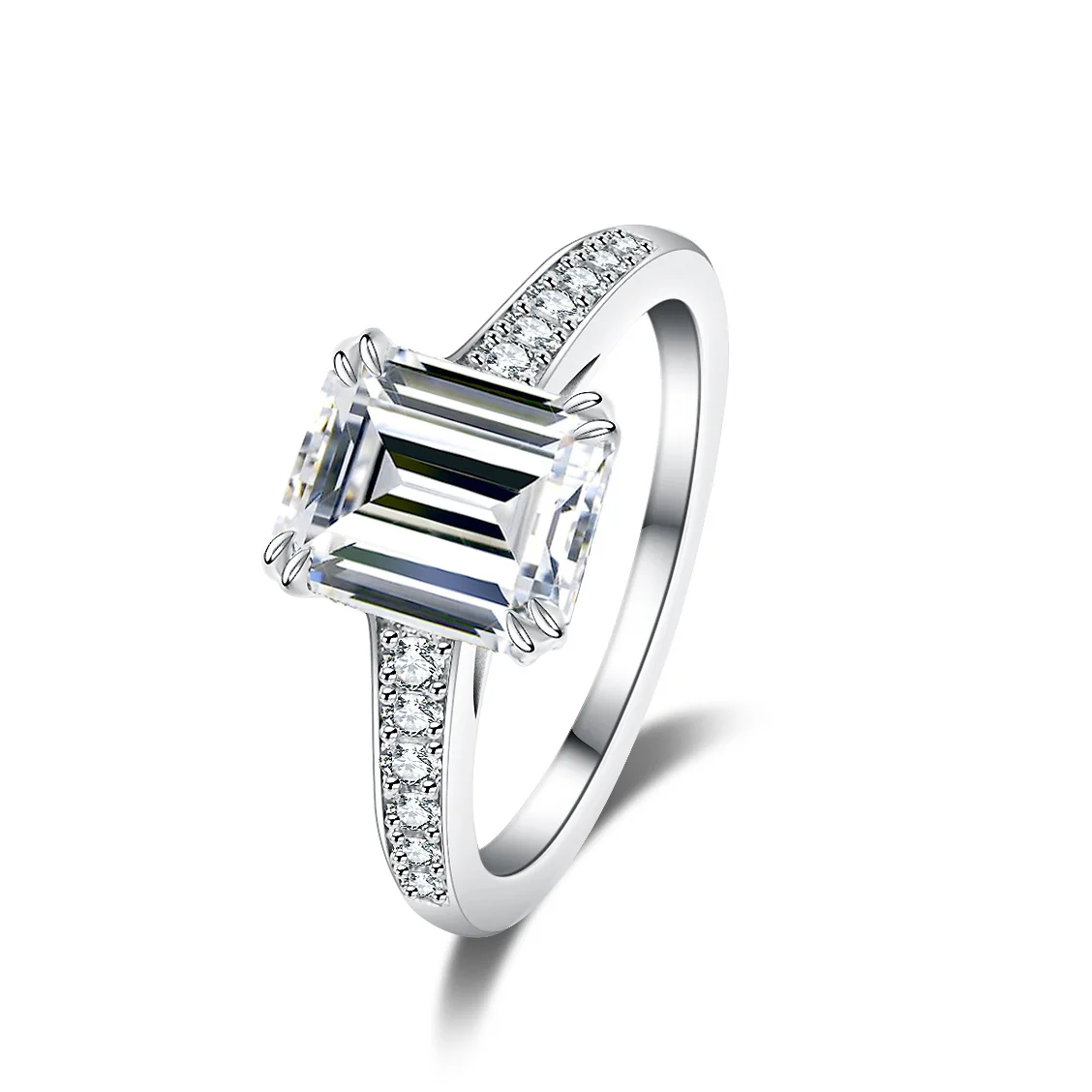 18K gold 4 carat moissanite PT950 platinum ring for women with special-shaped Zuma green rectangular rectangular ring