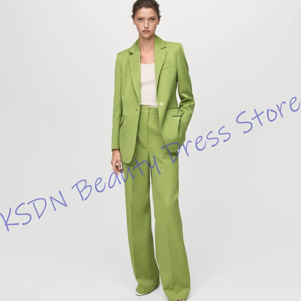 Trendy Lime Green Women's 2-Piece Suit Oversized Casual Single Button Jacket+Pants Set Elegant Smart Daily Outerwears