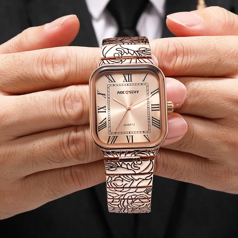 Men's Retro Square Gold Watch Waterproof Steel Strip Quartz Watch Men's Watch