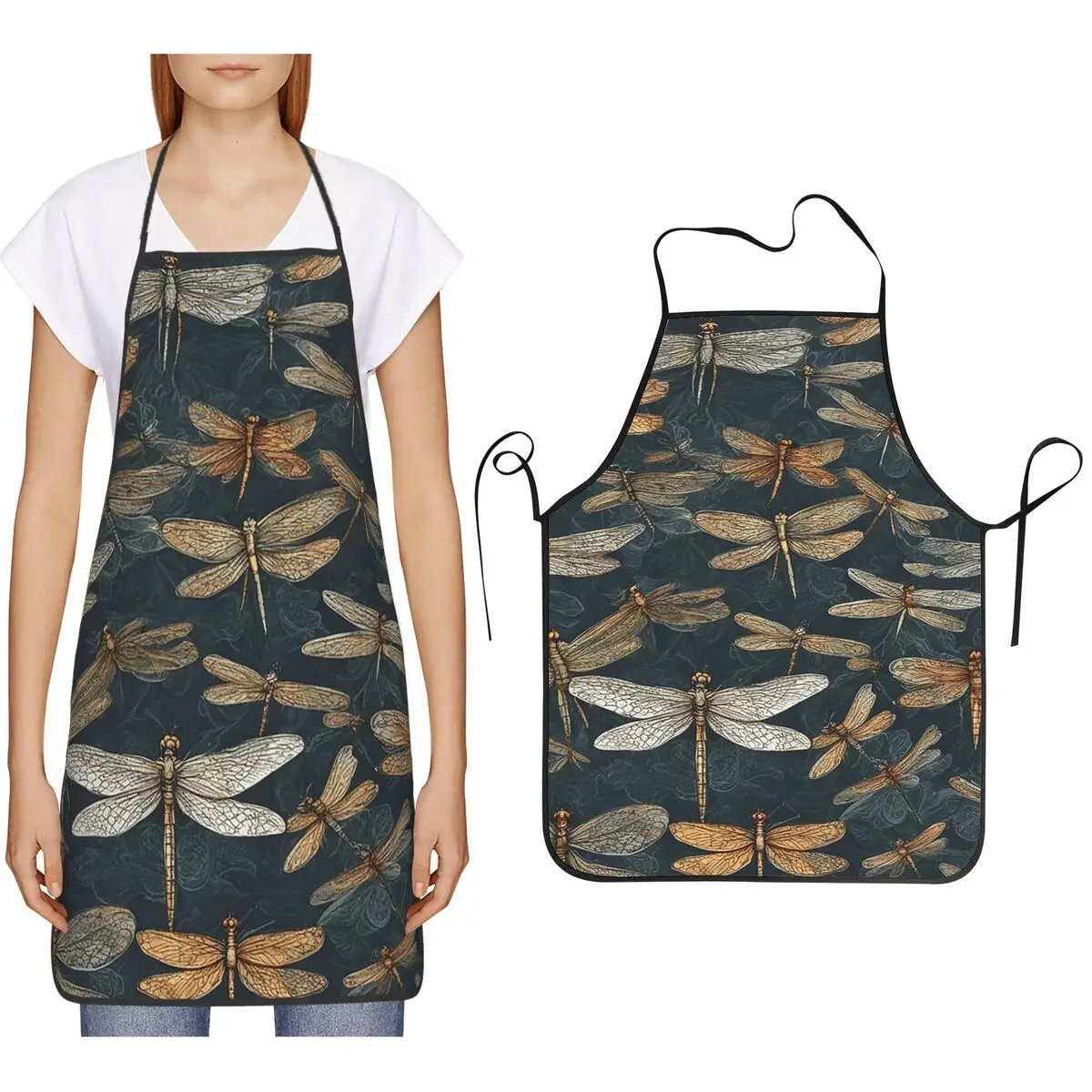 Vintage Dragonfly Pattern Artistic Aprons Chef Cooking Cuisine Tablier Bib Kitchen Cleaning Pinafore for Women Men Painting