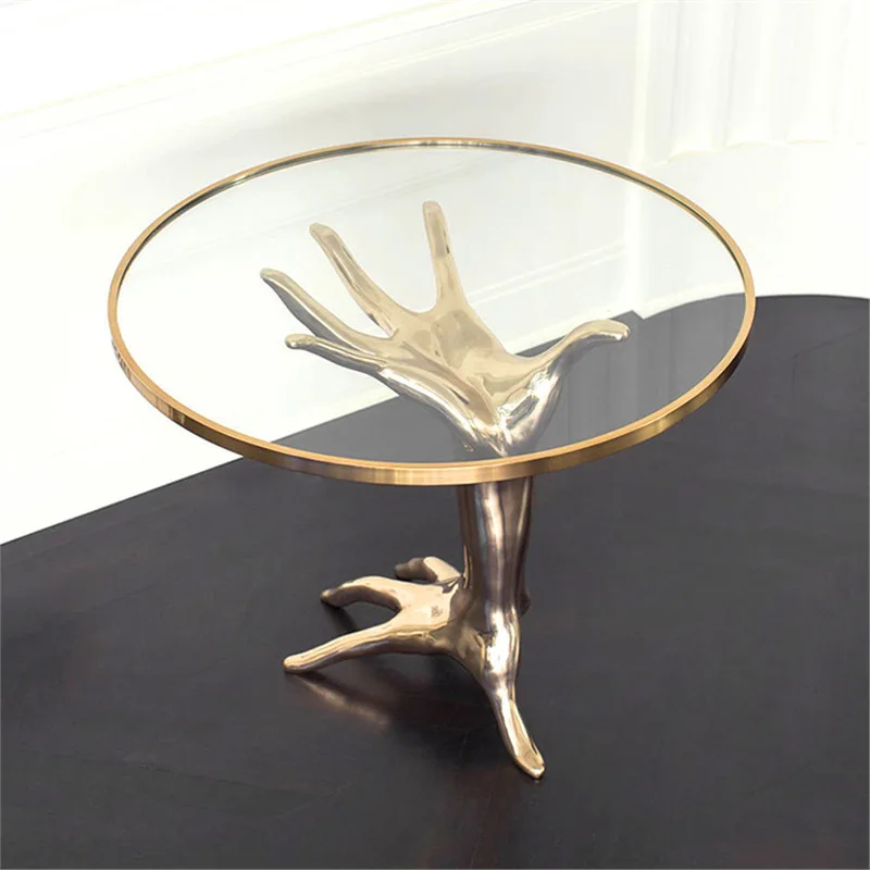 Modern Side Table with Fiberglass Base and  Glass Top Living Room Furniture Home Furniture Wood Style Panel
