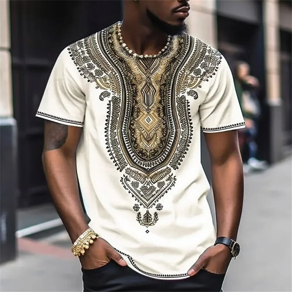 

2024 Vintage Ethnic 3d Print Clothing O-neck Men Tops Short Sleeve Tee Summer Male Mens graphic t shirts