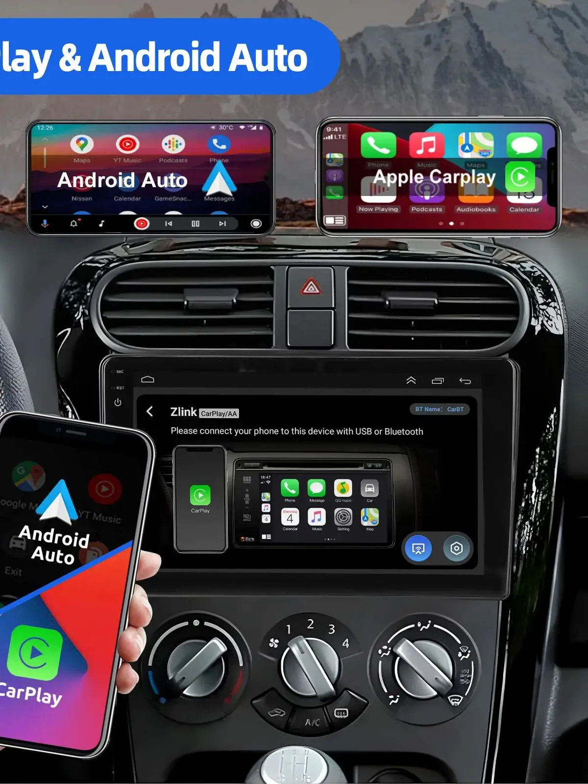 ESSGOO 9" 2 DIN Android 14 Voor Suzuki Splash Opel Agila B 2004-2014 CarPlay Android Auto Autoradio GPS Navigatie FM Wifi BT RDS Mirror Link Multimedia Video Speler - afbeelding 2