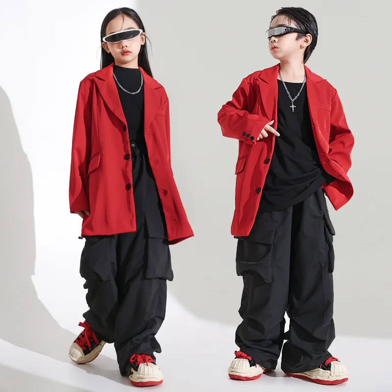 Ballroom Dancing Clothes Hip Hop Dance Costumes Suits Pants Vest Coat for Girls Boys Street Wear Children Dance Competition Jazz