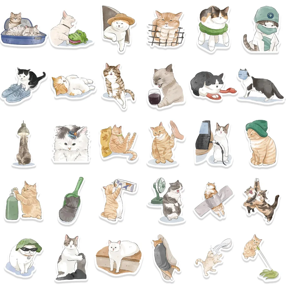 53/117pcs Cartoon Cat Vinyl Stickers Decals Water Bottle Laptop Phone Scrapbook Stickers Kids Reward Cat Theme Party Supplies